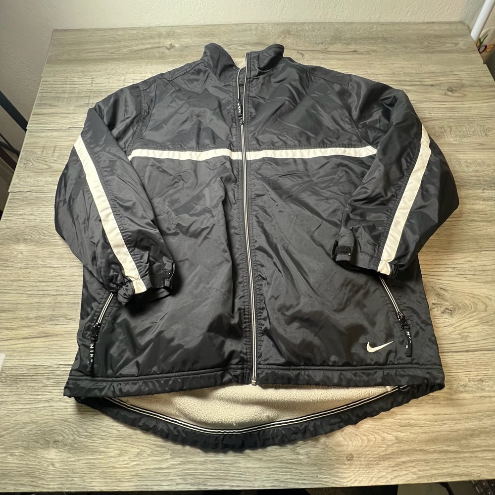 Nike Windbreaker Mens Large Black White Fleece Lined Full Zip Jacket Sportswear